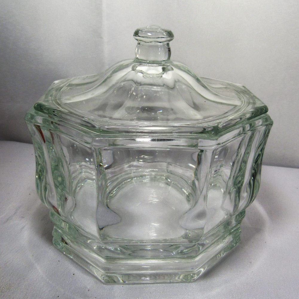 INDIANA GLASS COVERED DISH BISCUIT CANDY JEWELRY,  OCTAGONAL SHAPE